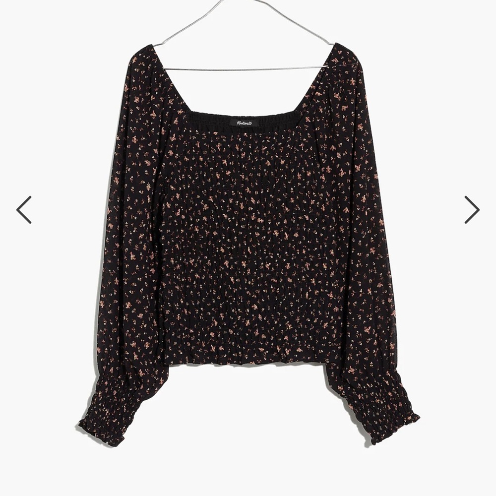 NWT Madewell (Re)sourced Georgette Lucie Bubble-Sleeve Smocked Top in Stem - Picture 1 of 6